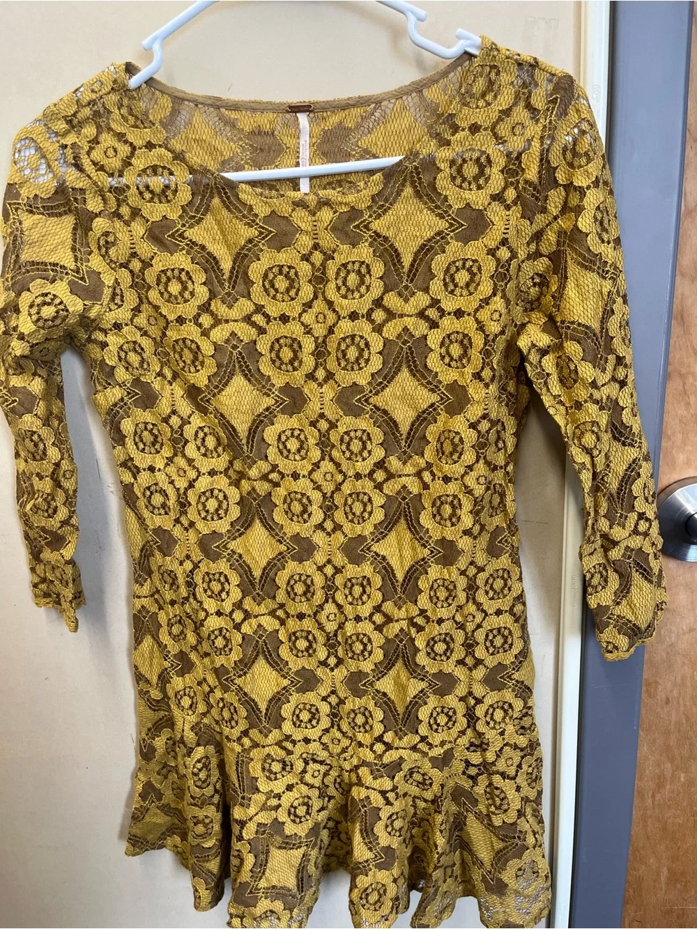 Free people Yellow Lace Floral Fit-and-Flare Dress